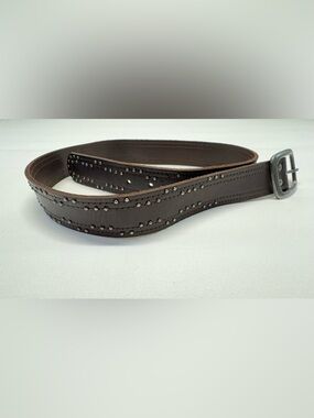 Bluenotes Genuine Leather Studded Belt - Dark Brown - Unisex Small